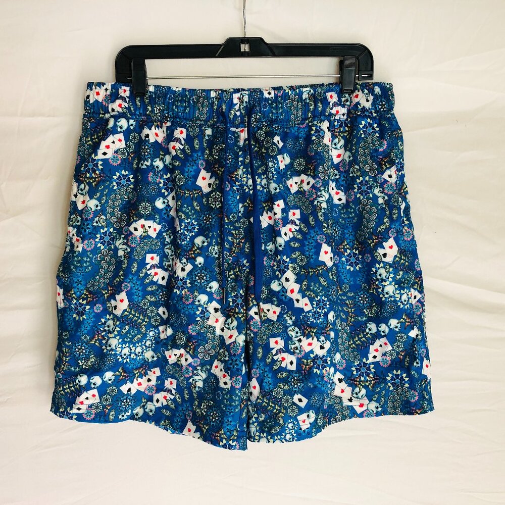 NEW Robert Graham Men's Large Lined Swim Trunks Skull Poker Cards Print NWOT